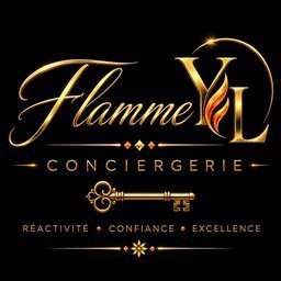 Logo Flamme YL Conciergerie : calligraphie dorée sur fond noir